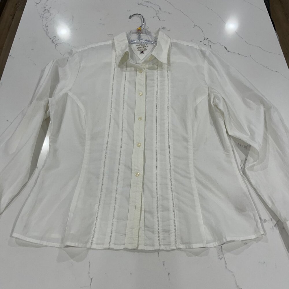 Tommy Hilfiger Long Sleeve Button-front Blouse Size Large  Romantic Style